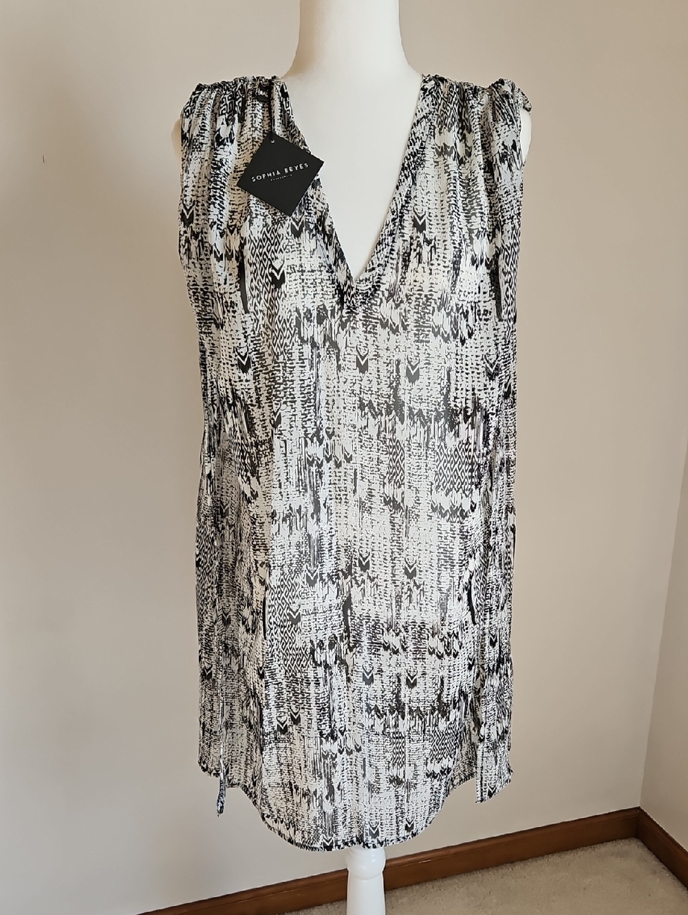 Sophia Reyes OS Abstract Print Beach Cover Up Resortwear Semi Sheer Beachy